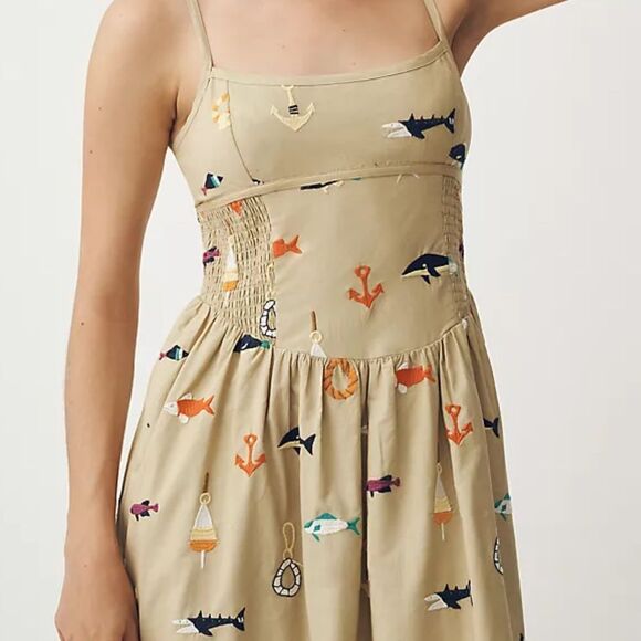 Maeve x Anthropologie Embroidered Fish MIDI Dress - Picture 2 of 9